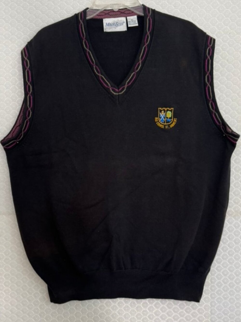 Vtg St Andrews Old Course Golf Cotton Sweater Vest Black Embroidered Logo Sz. XL